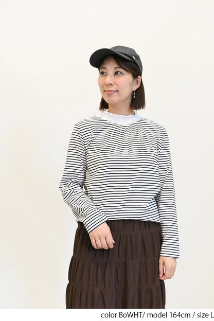 ≪SALE≫ Collar Shirring Lace Long Sleeve Tee