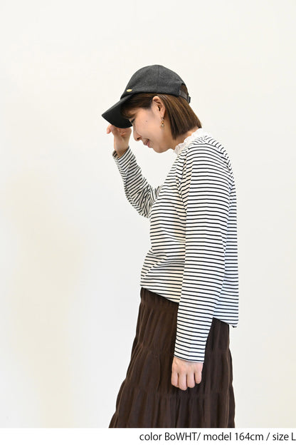 ≪SALE≫ Collar Shirring Lace Long Sleeve Tee