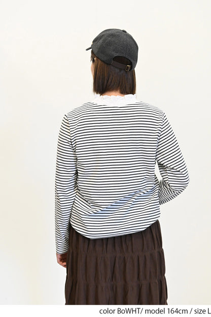 ≪SALE≫ Collar Shirring Lace Long Sleeve Tee