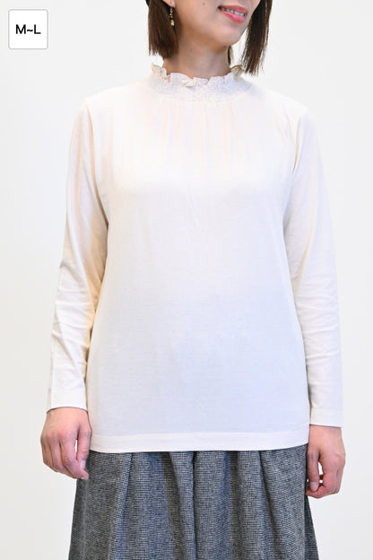 ≪SALE≫ Collar Shirring Lace Long Sleeve Tee
