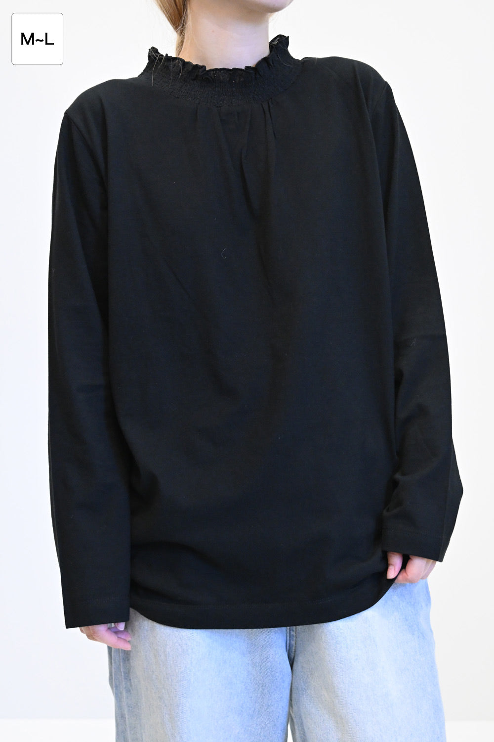 ≪SALE≫ Collar Shirring Lace Long Sleeve Tee