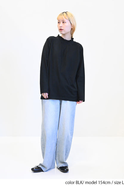 ≪SALE≫ Collar Shirring Lace Long Sleeve Tee
