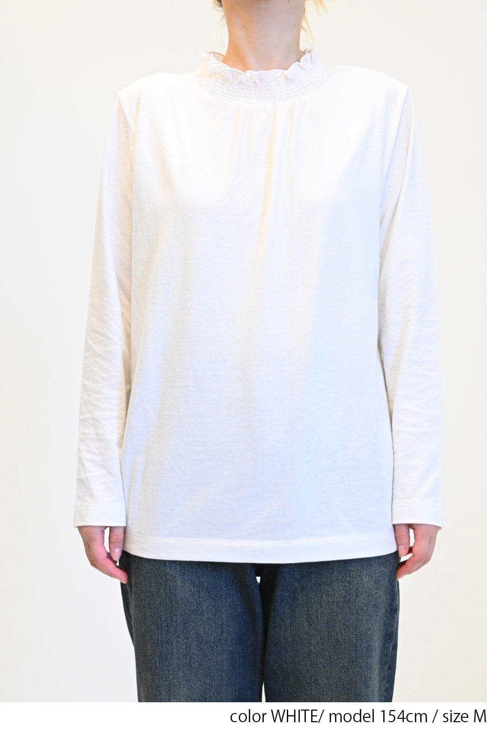 ≪SALE≫ Collar Shirring Lace Long Sleeve Tee