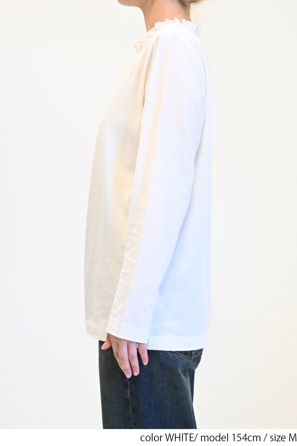 ≪SALE≫ Collar Shirring Lace Long Sleeve Tee