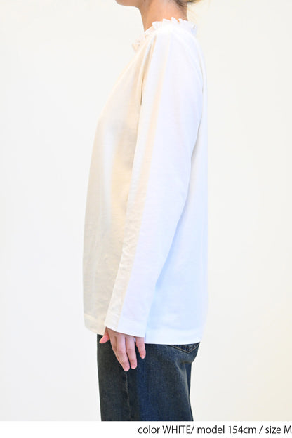 ≪SALE≫ Collar Shirring Lace Long Sleeve Tee