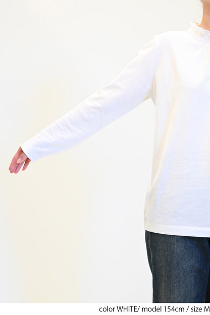 ≪SALE≫ Collar Shirring Lace Long Sleeve Tee