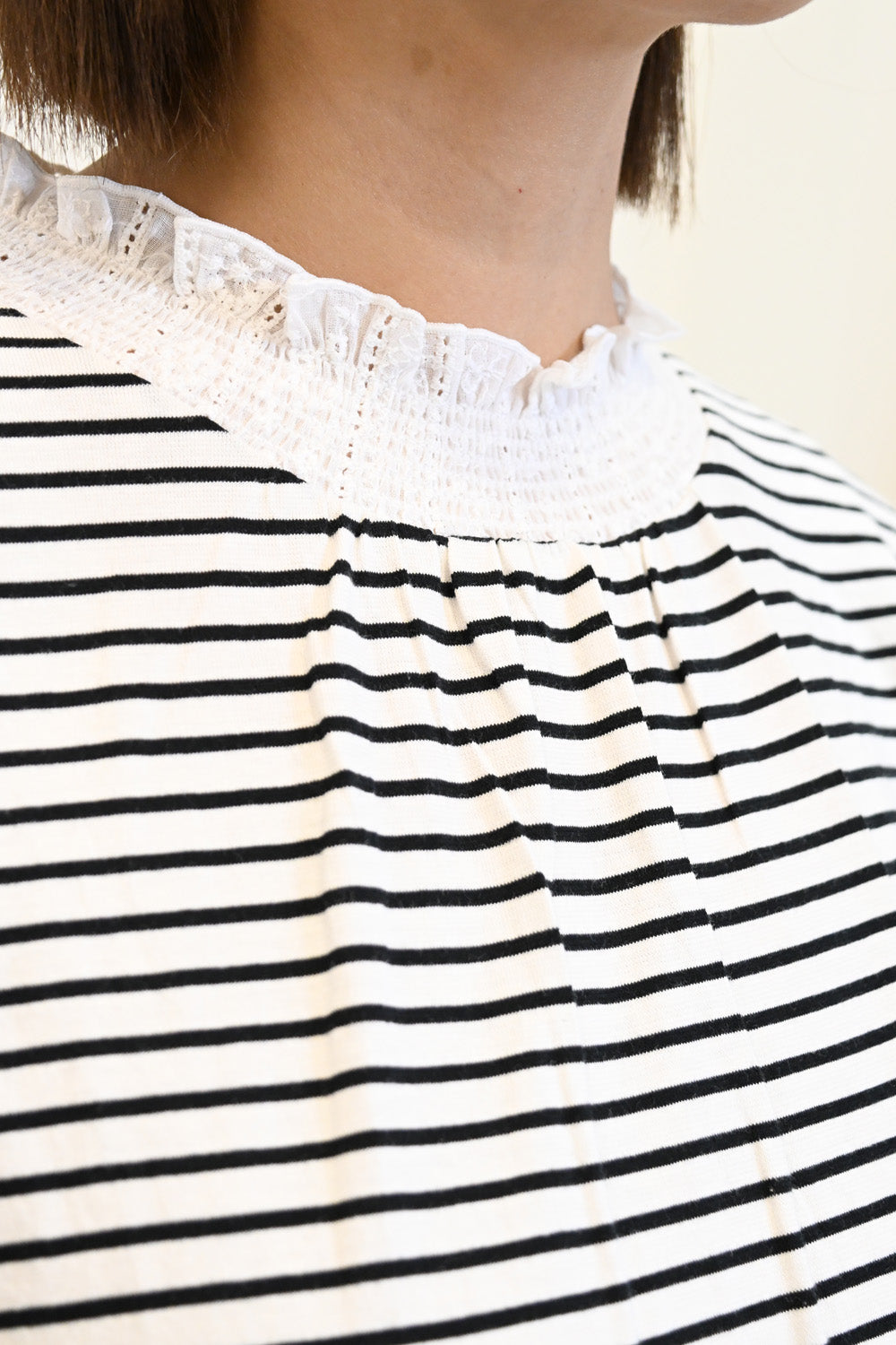 ≪SALE≫ Collar Shirring Lace Long Sleeve Tee