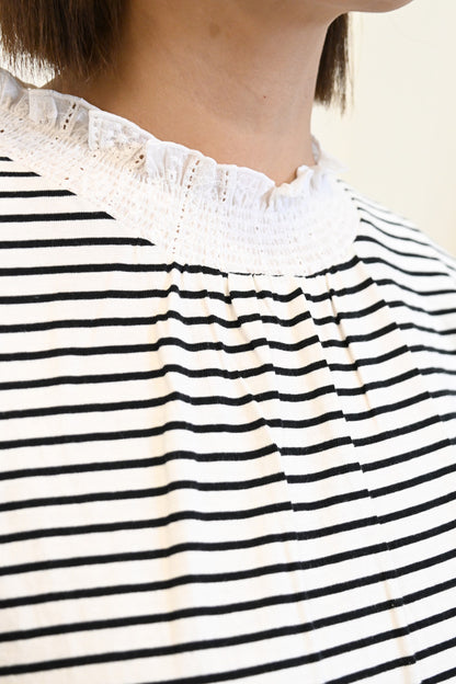 ≪SALE≫ Collar Shirring Lace Long Sleeve Tee