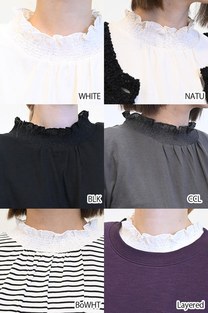≪SALE≫ Collar Shirring Lace Long Sleeve Tee
