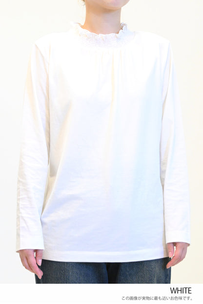 ≪SALE≫ Collar Shirring Lace Long Sleeve Tee