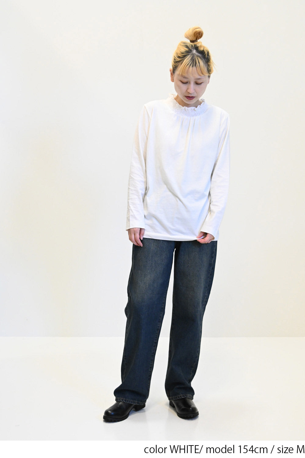 ≪SALE≫ Collar Shirring Lace Long Sleeve Tee