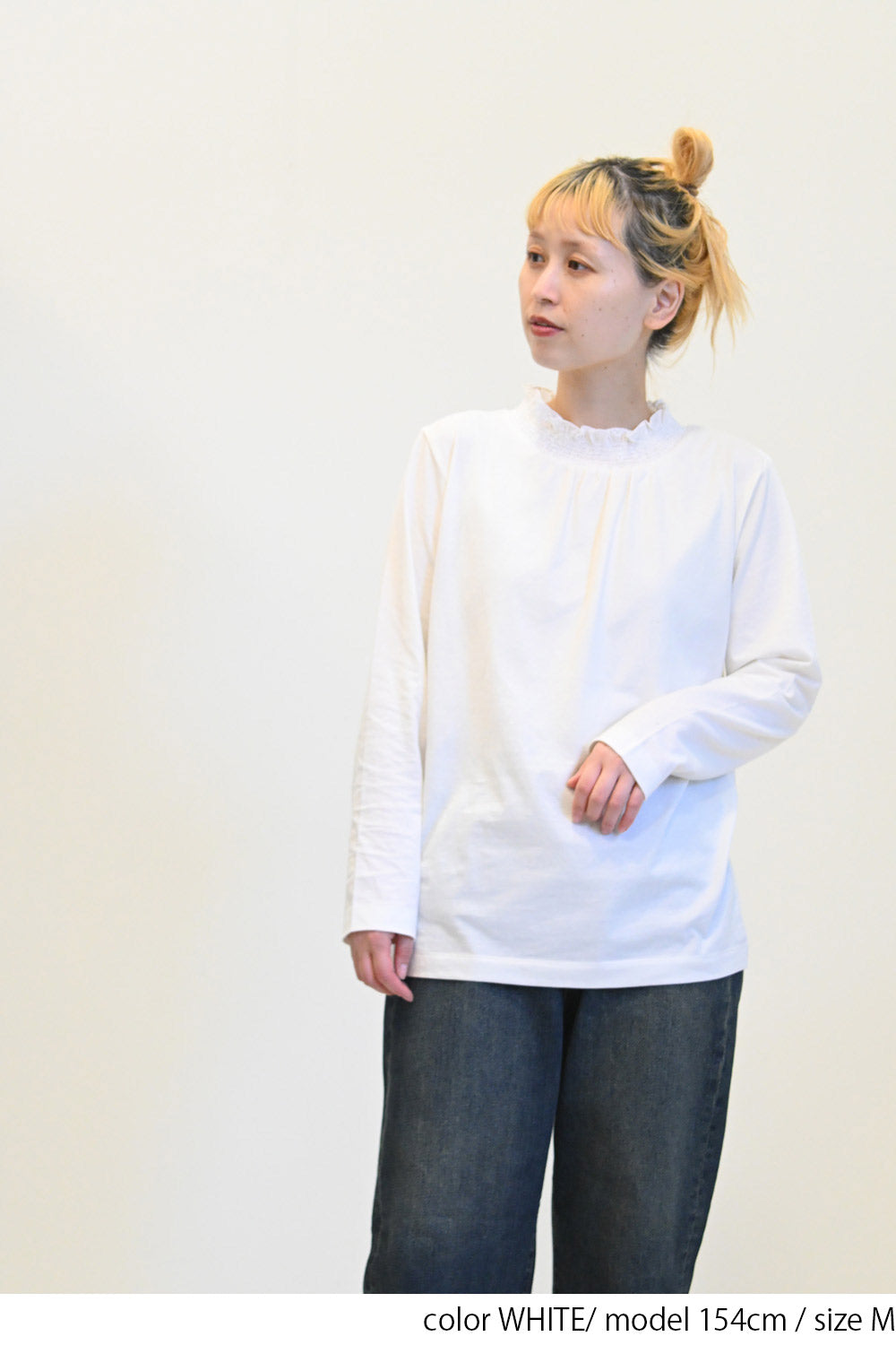 ≪SALE≫ Collar Shirring Lace Long Sleeve Tee