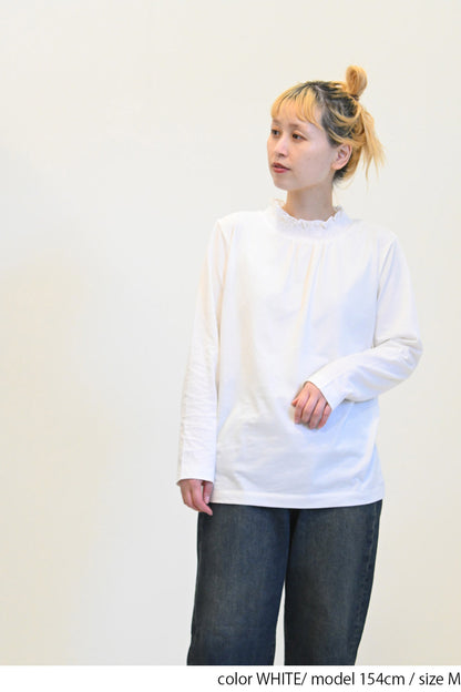 ≪SALE≫ Collar Shirring Lace Long Sleeve Tee