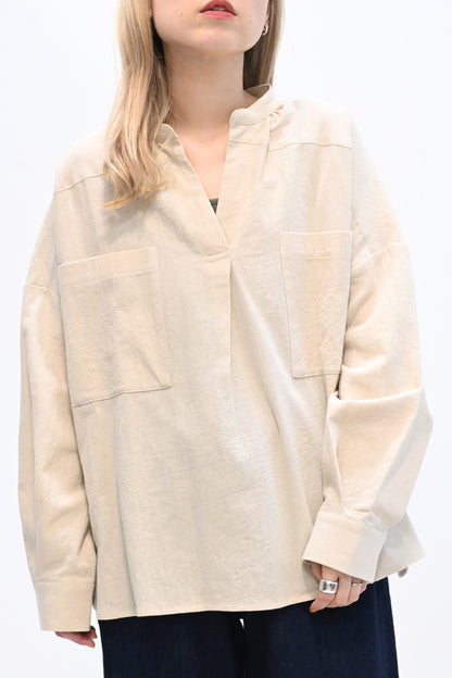 ≪SALE≫Key Neck Chest Pocket Blouse