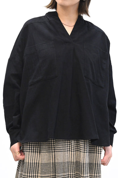 ≪SALE≫Key Neck Chest Pocket Blouse