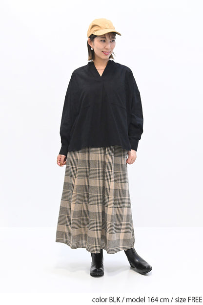 ≪SALE≫Key Neck Chest Pocket Blouse
