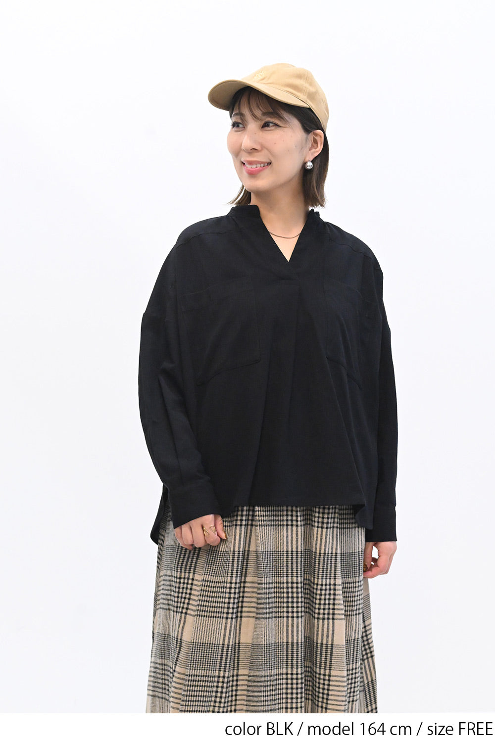 ≪SALE≫Key Neck Chest Pocket Blouse