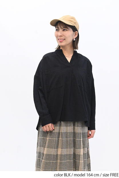 ≪SALE≫Key Neck Chest Pocket Blouse