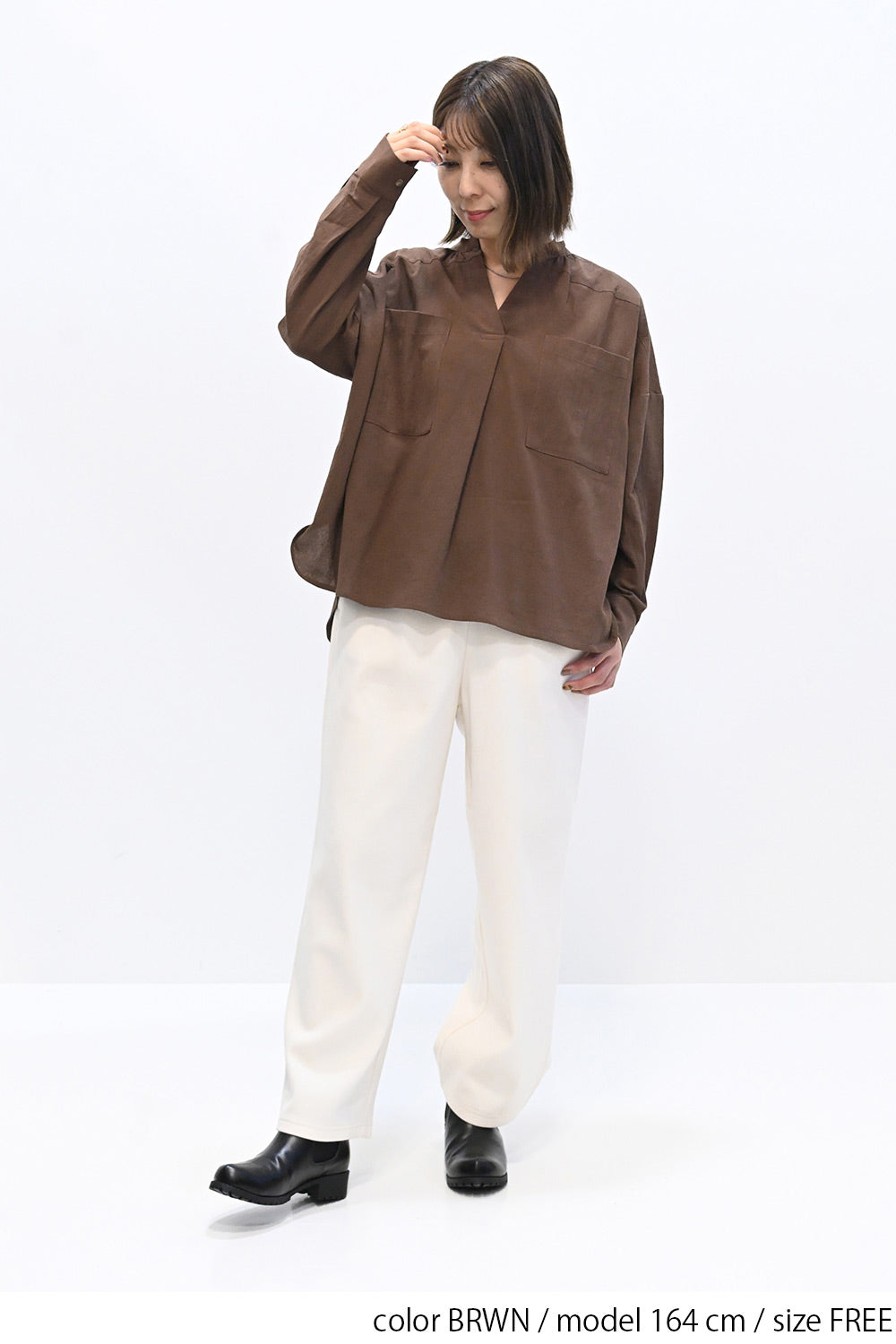 ≪SALE≫Key Neck Chest Pocket Blouse