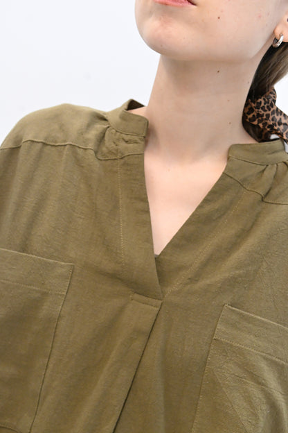 ≪SALE≫Key Neck Chest Pocket Blouse
