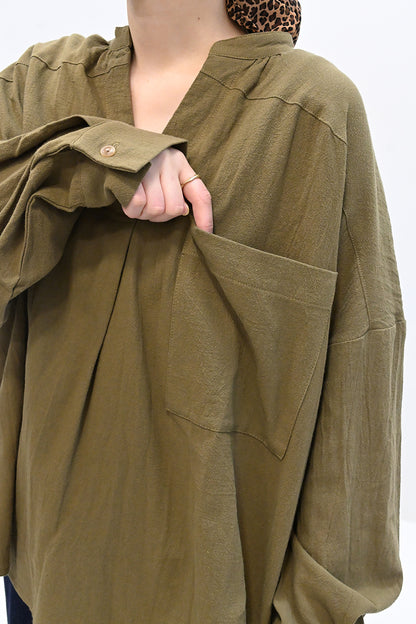 ≪SALE≫Key Neck Chest Pocket Blouse