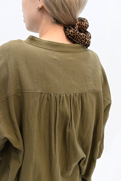 ≪SALE≫Key Neck Chest Pocket Blouse