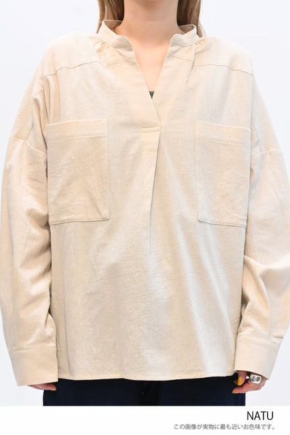 ≪SALE≫Key Neck Chest Pocket Blouse