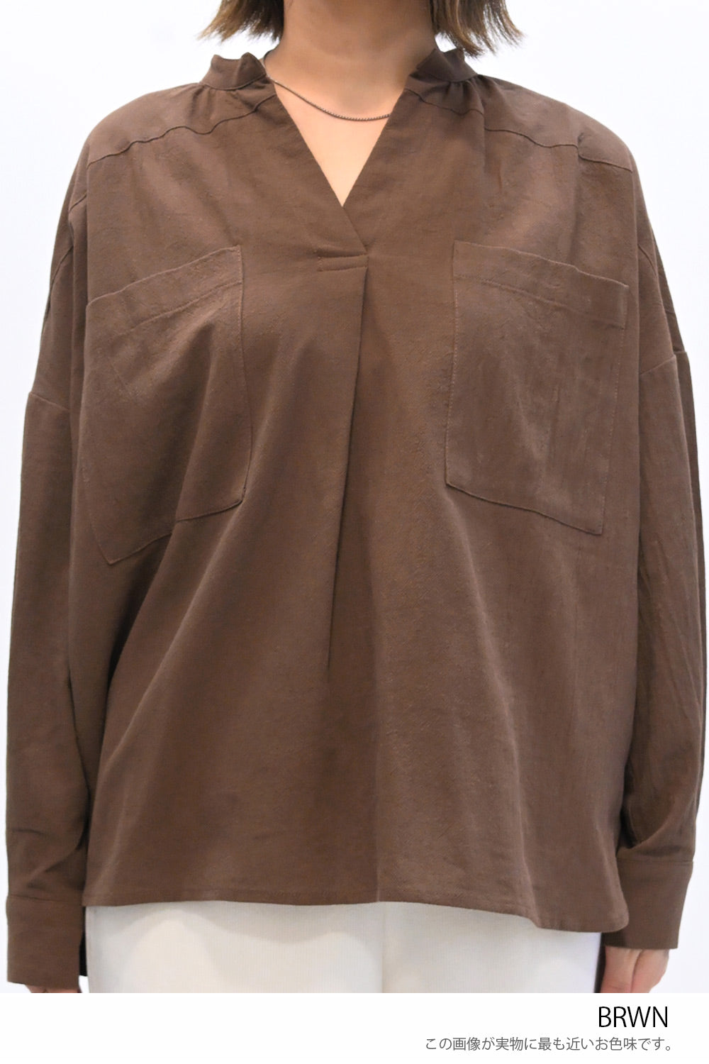 ≪SALE≫Key Neck Chest Pocket Blouse
