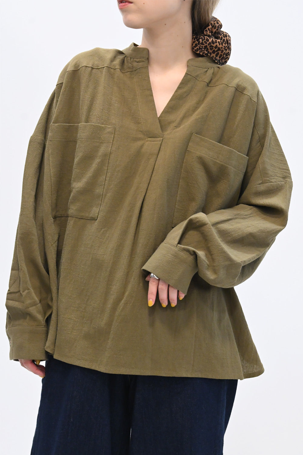 ≪SALE≫Key Neck Chest Pocket Blouse
