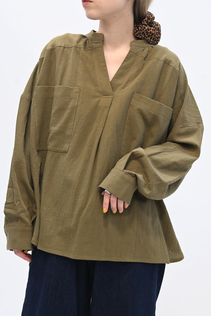 ≪SALE≫Key Neck Chest Pocket Blouse