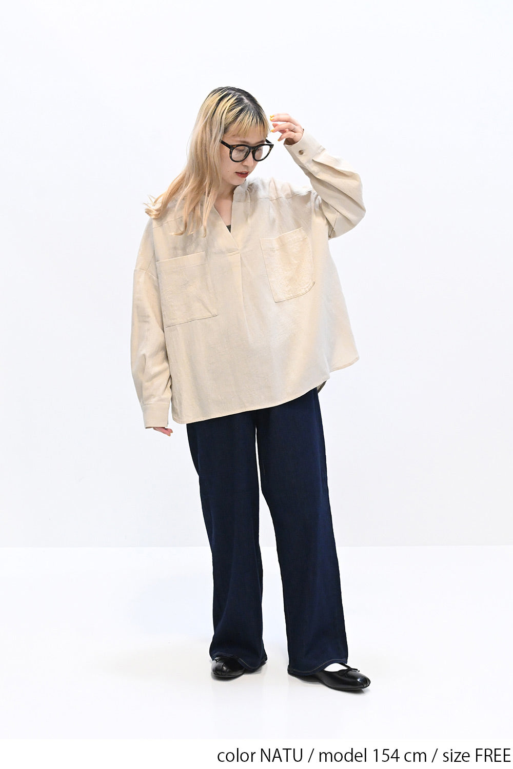 ≪SALE≫Key Neck Chest Pocket Blouse