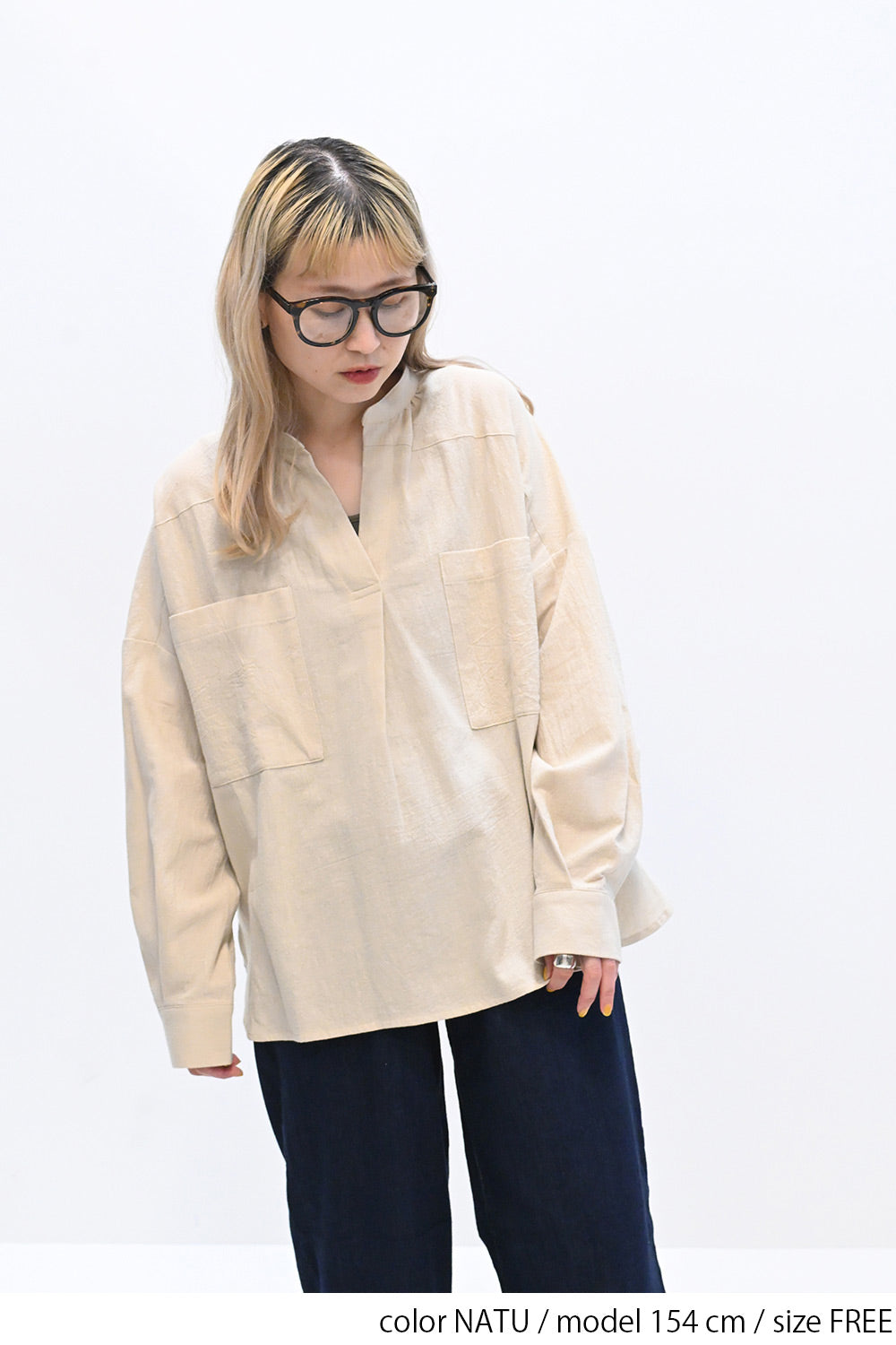 ≪SALE≫Key Neck Chest Pocket Blouse