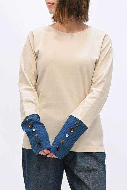 袖切り替えボタン付きロンTee