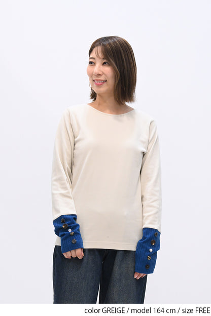 袖切り替えボタン付きロンTee