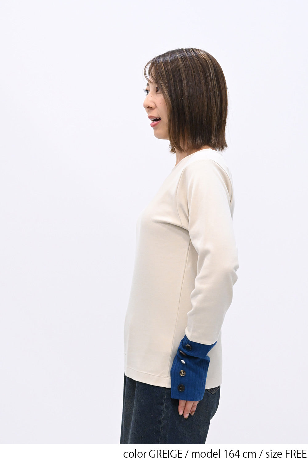 袖切り替えボタン付きロンTee