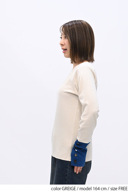 袖切り替えボタン付きロンTee