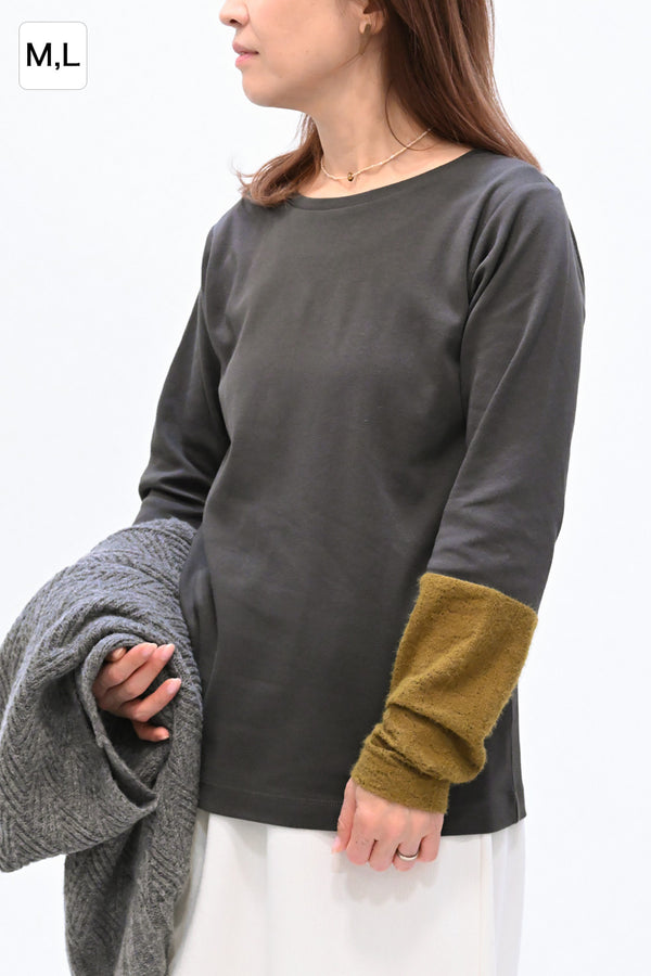 袖モヘア調レース切替 ロンTee