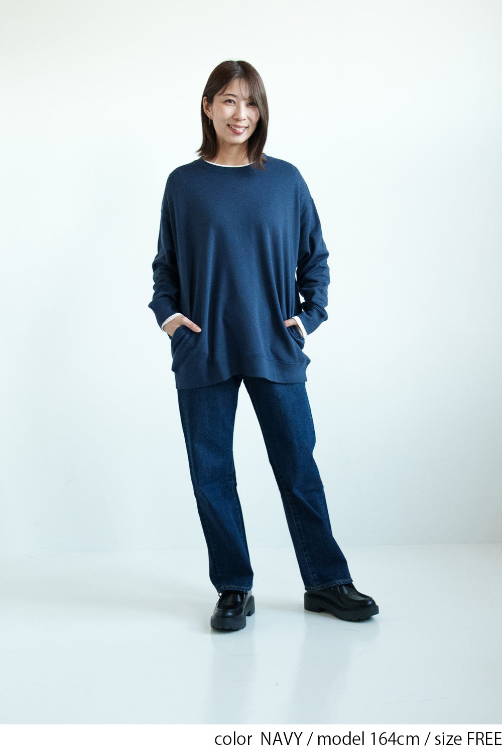≪SALE≫ Slub Fleece Crew Neck Tunic