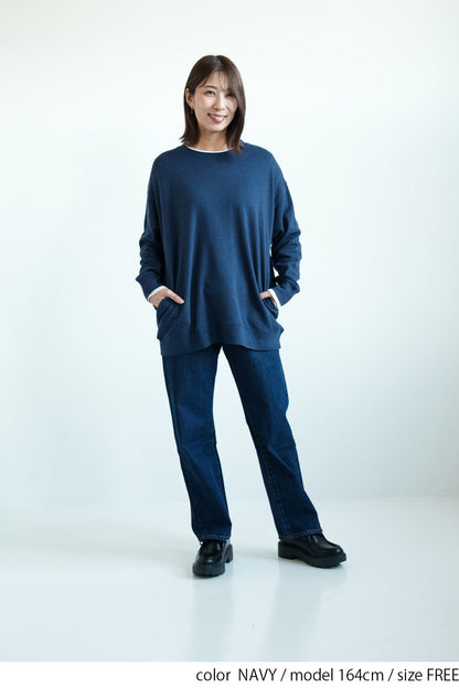 ≪SALE≫ Slub Fleece Crew Neck Tunic