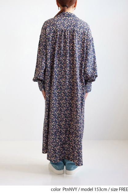 Floral Pattern Open Collar Dress