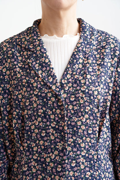 Floral Pattern Open Collar Dress