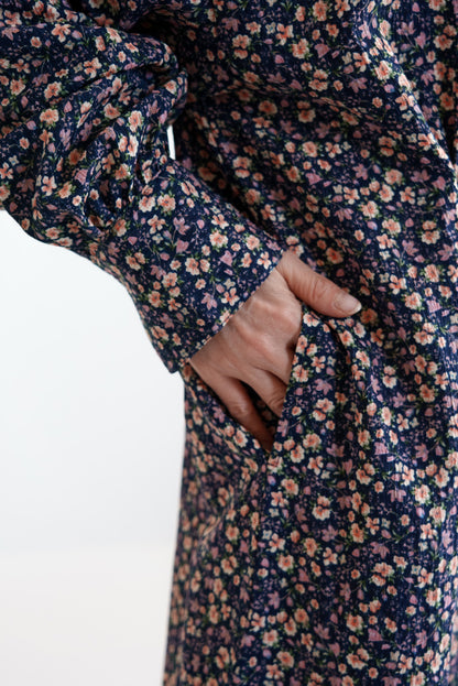 Floral Pattern Open Collar Dress