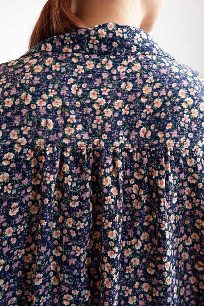 Floral Pattern Open Collar Dress