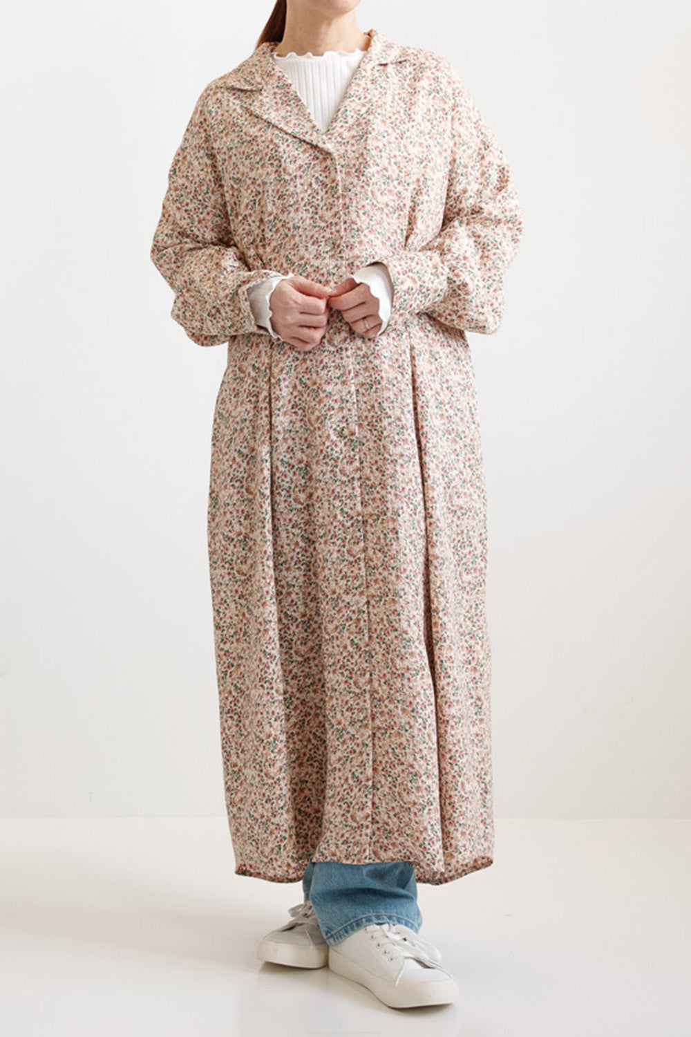 Floral Pattern Open Collar Dress