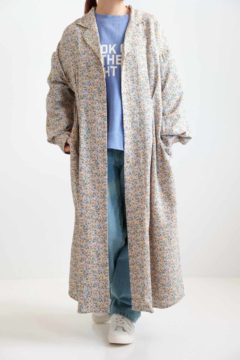 Floral Pattern Open Collar Dress