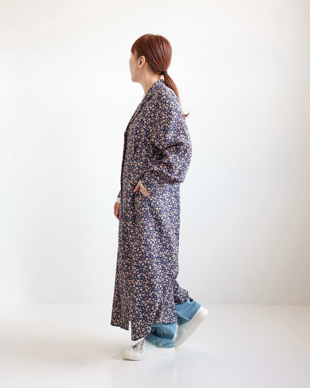 Floral Pattern Open Collar Dress