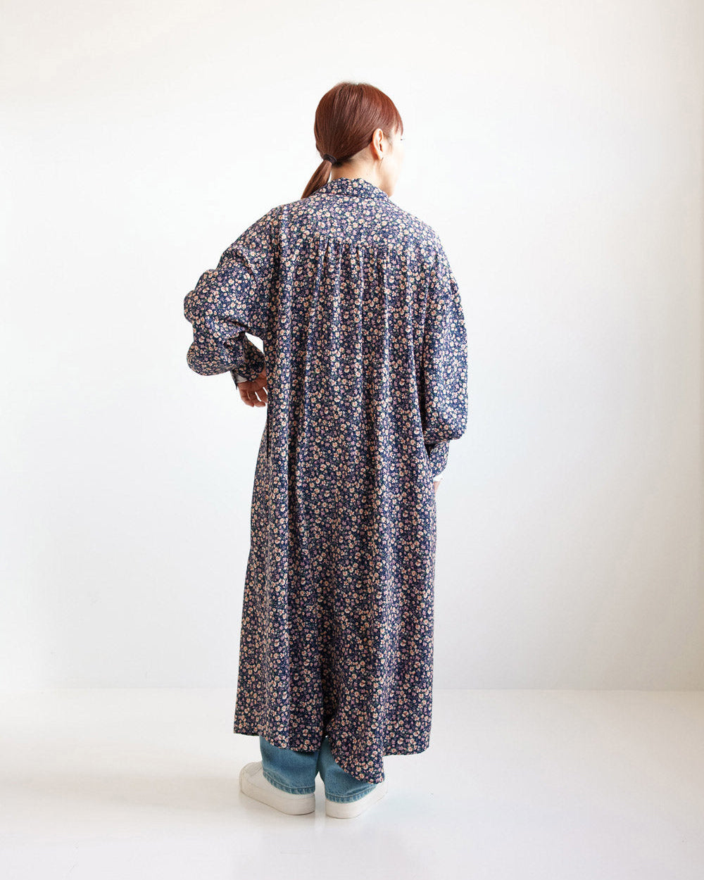 Floral Pattern Open Collar Dress