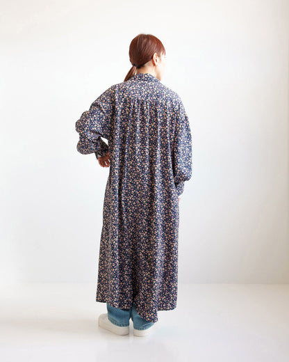 Floral Pattern Open Collar Dress
