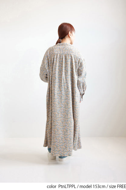 Floral Pattern Open Collar Dress