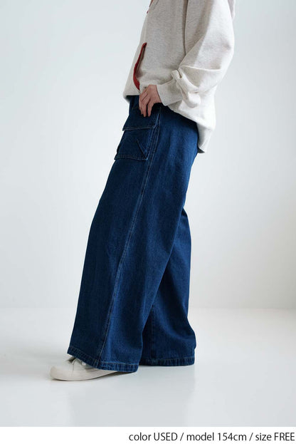 フラップデニムワイドパンツ